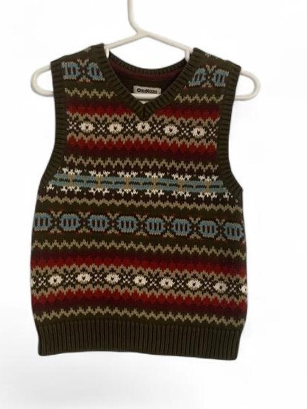 Oshkosh B'Gosh 24 Months Boy Sweater Vest Brown Multicolor Nordic 100% Cotton